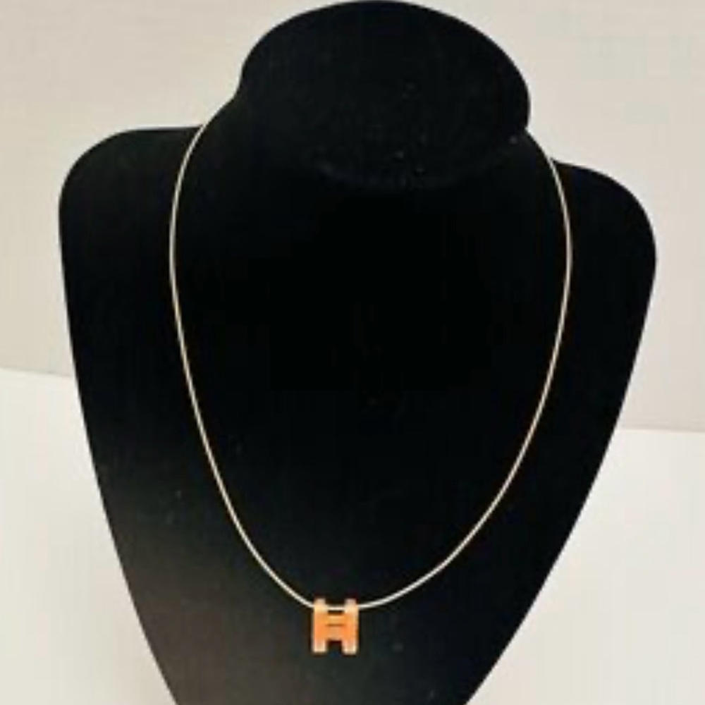 Hermes H Logo Cube Necklace Gold/Orange